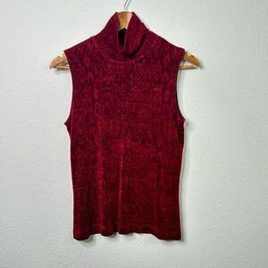 Chico’s Designs Travelers Red Aztec Mock Neck Sleeveless Slinky Knit Top